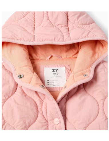 Parka Acolchada con Capucha para Niña, Rosa
