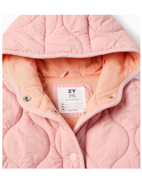 Parka Acolchada con Capucha para Niña, Rosa