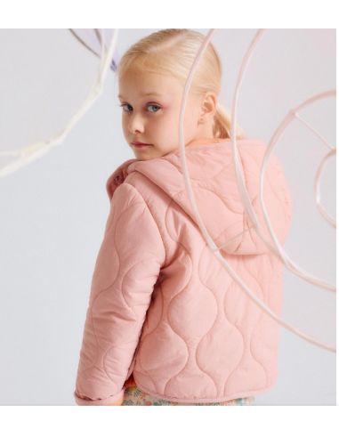 Parka Acolchada con Capucha para Niña, Rosa