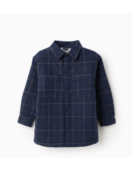 Chaqueta de franela con interior de sherpa para niño, azul oscuro