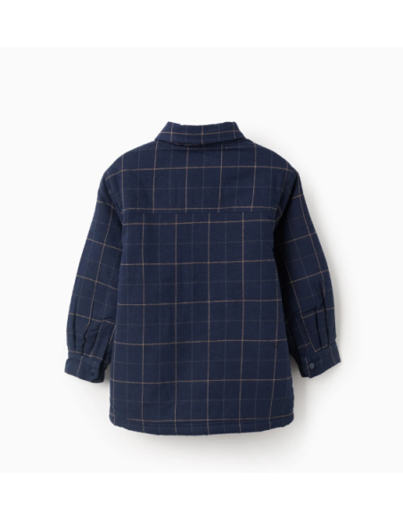 Chaqueta de franela con interior de sherpa para niño, azul oscuro