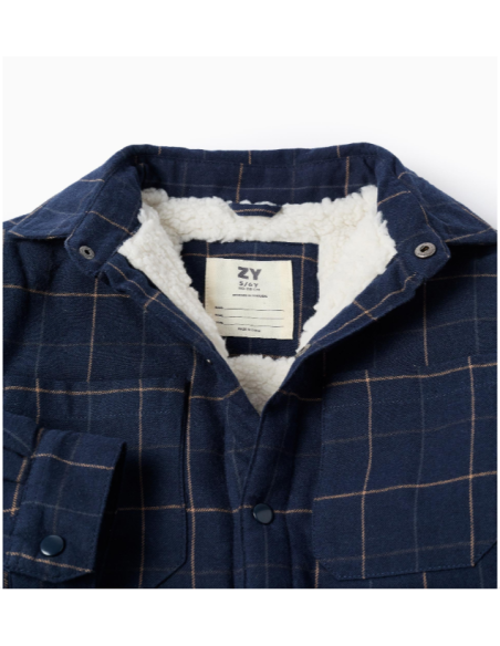 Chaqueta de franela con interior de sherpa para niño, azul oscuro