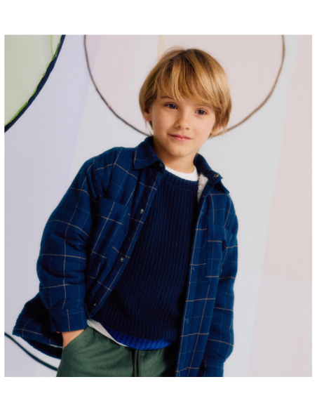 Chaqueta de franela con interior de sherpa para niño, azul oscuro