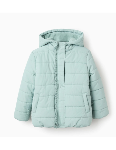 Chaqueta Acolchada con Capucha y Forro Polar para Niña, Verde Agua