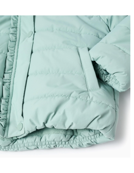 Chaqueta Acolchada con Capucha y Forro Polar para Niña, Verde Agua
