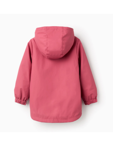 Parka de Goma con Capucha y Forro de Sherpa para Niña, Rosa Oscuro