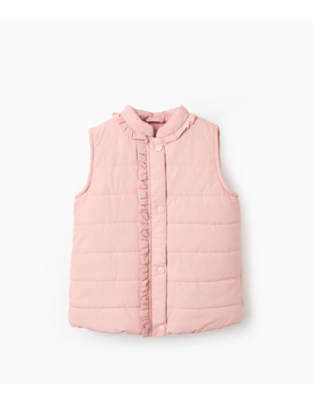 Chaleco Acolchado con Volantes y Forro Polar para Niña, Rosa