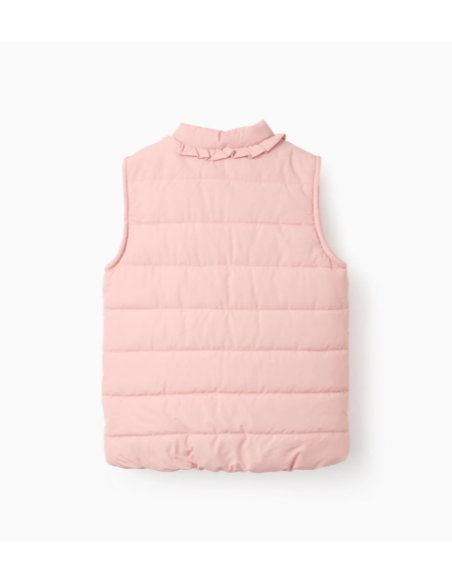Chaleco Acolchado con Volantes y Forro Polar para Niña, Rosa