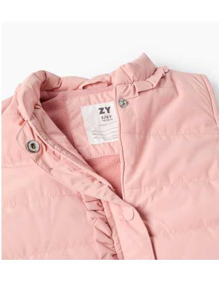 Chaleco Acolchado con Volantes y Forro Polar para Niña, Rosa