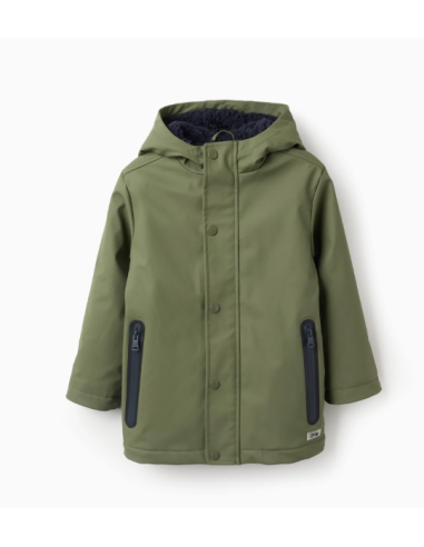 Parka de Goma con Capucha y Forro de Sherpa...