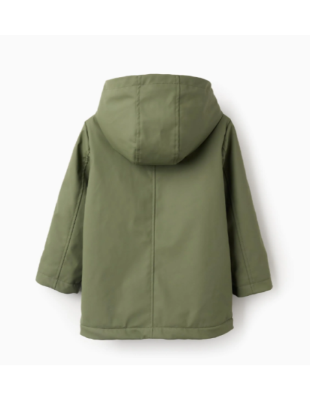 Parka de Goma con Capucha y Forro de Sherpa para Niño, Verde