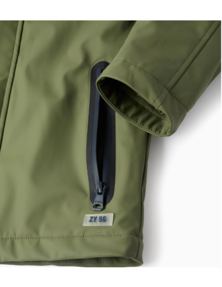 Parka de Goma con Capucha y Forro de Sherpa para Niño, Verde