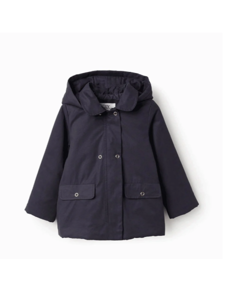 Parka Acolchada Evasé con Capucha Extraíble para Niña, Azul Oscuro