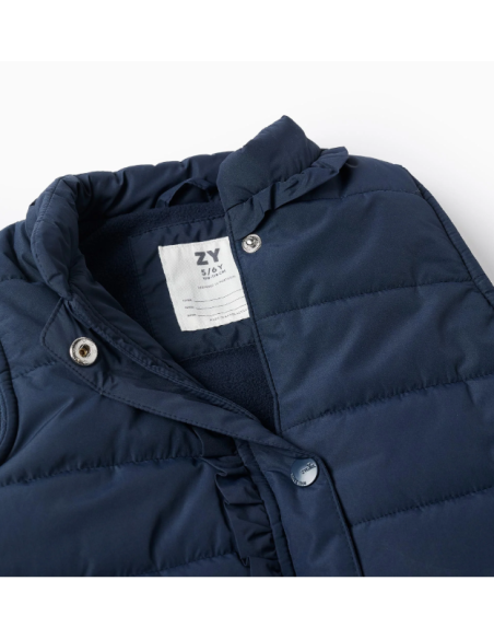 Chaleco Acolchado con Volantes y Forro Polar para Niña, Azul Oscuro