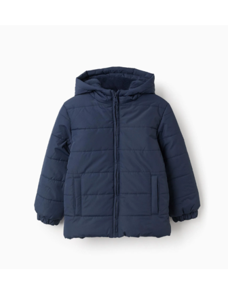 Chaqueta Acolchada con Capucha y Forro Polar para Niño, Azul Oscuro