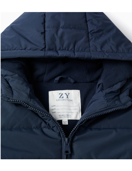 Chaqueta Acolchada con Capucha y Forro Polar para Niño, Azul Oscuro