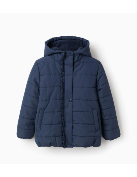 Chaqueta Acolchada con Capucha y Forro Polar para Niña, Azul
