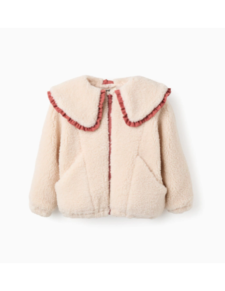 Chaqueta de Sherpa con Cuello Maxi para Niña, Beige