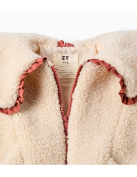 Chaqueta de Sherpa con Cuello Maxi para Niña, Beige