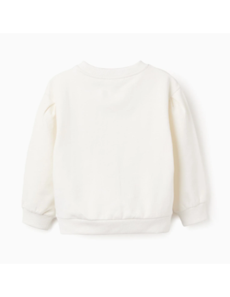 Sudadera Perchada con Estampados y Bordado de Flores para Niña, Blanco