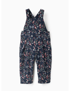 Peto de Pana Motivo Floral para Bebé Niña, Azul Oscuro