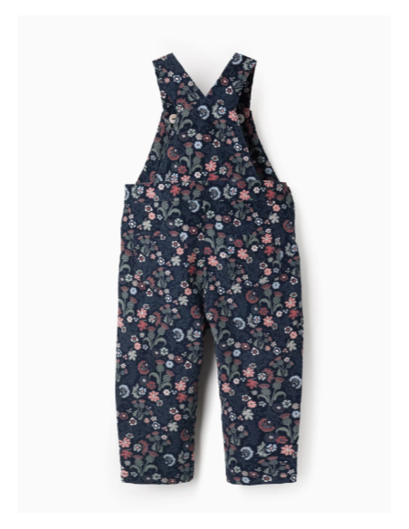 Peto de Pana Motivo Floral para Bebé Niña, Azul Oscuro