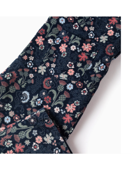 Peto de Pana Motivo Floral para Bebé Niña, Azul Oscuro