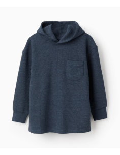Sudadera con Capucha y Textura Waffle para Niño, Azul Oscuro