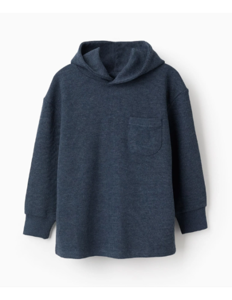 Sudadera con Capucha y Textura Waffle para Niño, Azul Oscuro