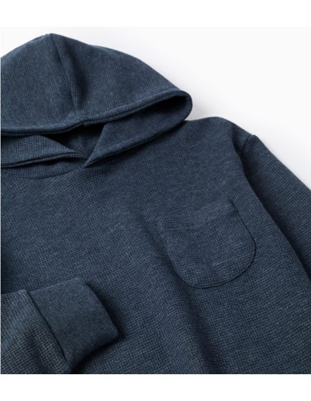 Sudadera con Capucha y Textura Waffle para Niño, Azul Oscuro