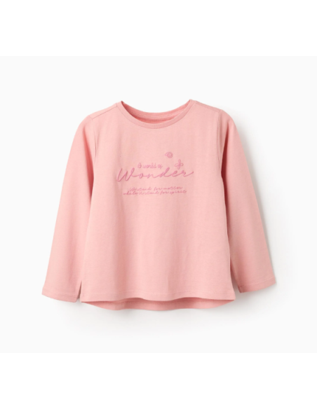 Camiseta de Manga Larga de Algodón para Niña 'Wonder', Rosa