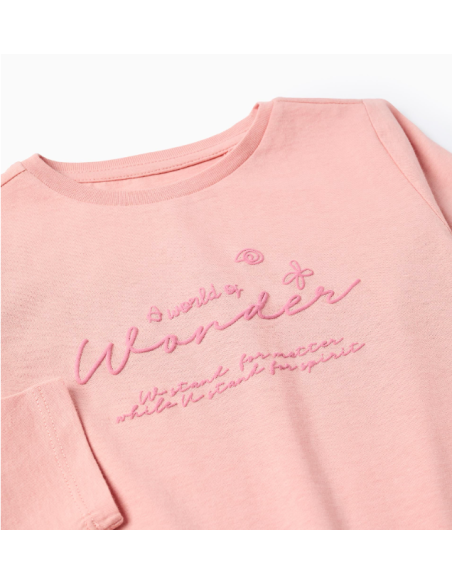 Camiseta de Manga Larga de Algodón para Niña 'Wonder', Rosa