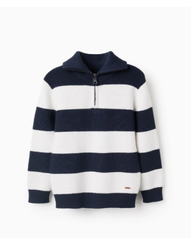 Jersey de Punto a Rayas para Niño, Blanco/Azul