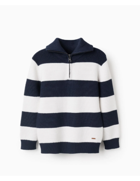 Jersey de Punto a Rayas para Niño, Blanco/Azul
