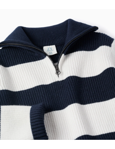 Jersey de Punto a Rayas para Niño, Blanco/Azul