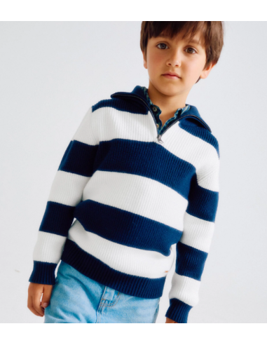 Jersey de Punto a Rayas para Niño, Blanco/Azul