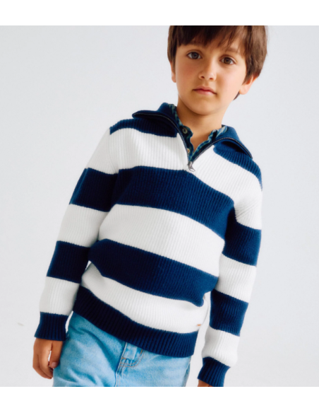 Jersey de Punto a Rayas para Niño, Blanco/Azul