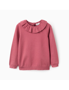 Jersey de Punto Fino con Volantes para Niña, Rosa