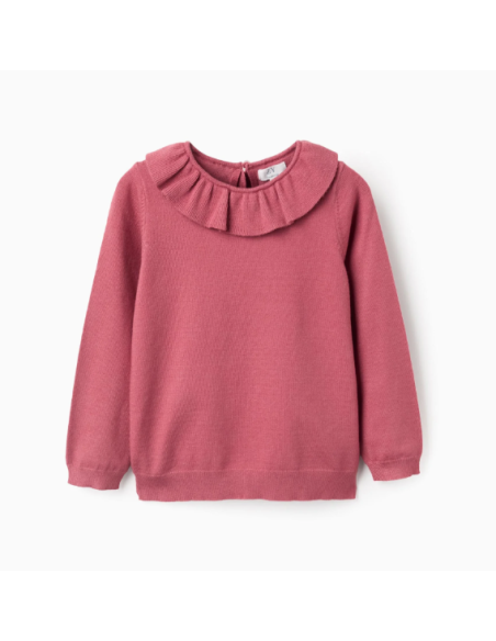 Jersey de Punto Fino con Volantes para Niña, Rosa