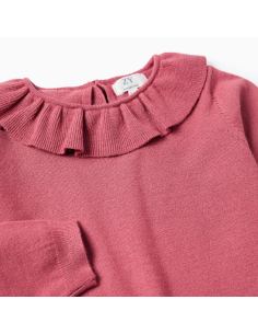 Jersey de Punto Fino con Volantes para Niña, Rosa 2
