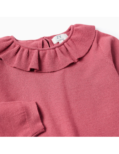 Jersey de Punto Fino con Volantes para Niña, Rosa