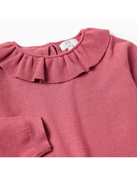 Jersey de Punto Fino con Volantes para Niña, Rosa