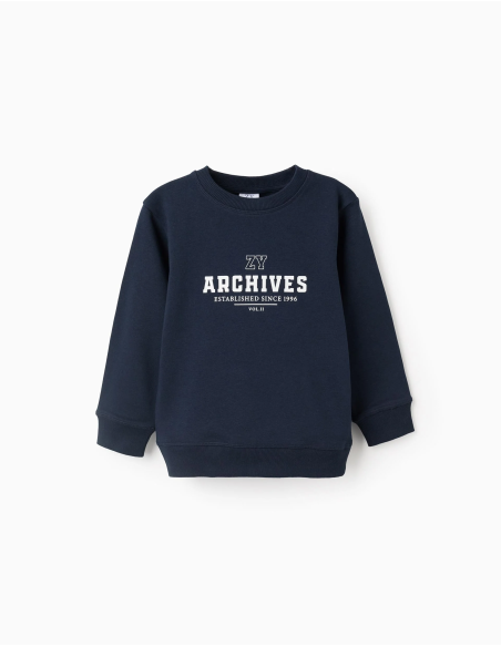 Sudadera con Estampado En El Pecho 'Si Archives' para Niño, Azul Oscuro